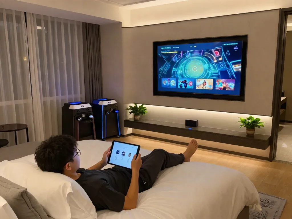 rokok88 modern hotel room featuring gaming entertainment options and stylish décor