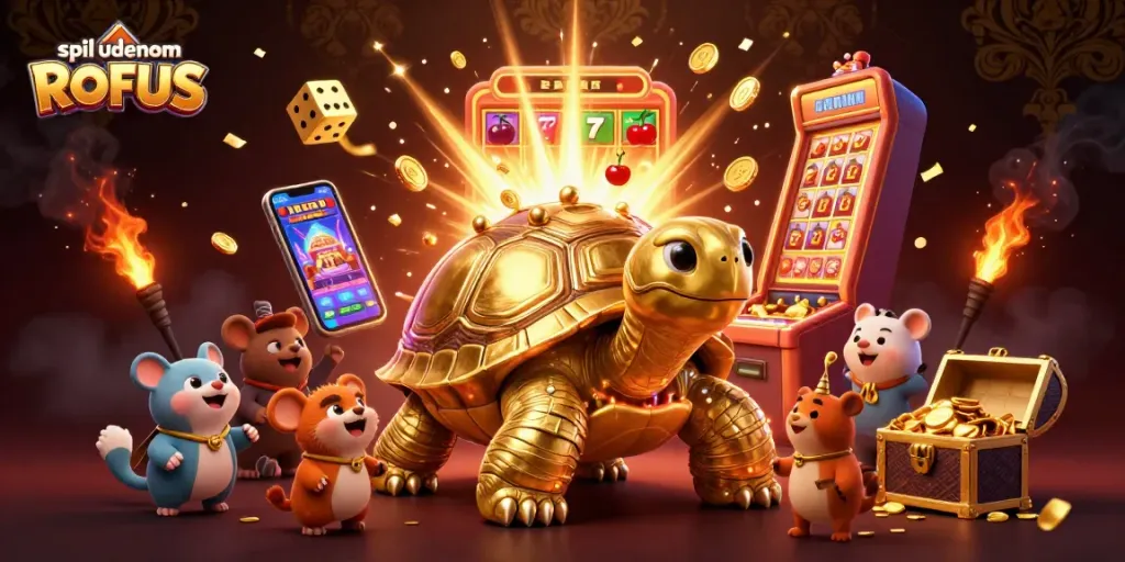 Experience thrilling gameplay with spil uden om ROFUS in this vibrant 3D casino scene.