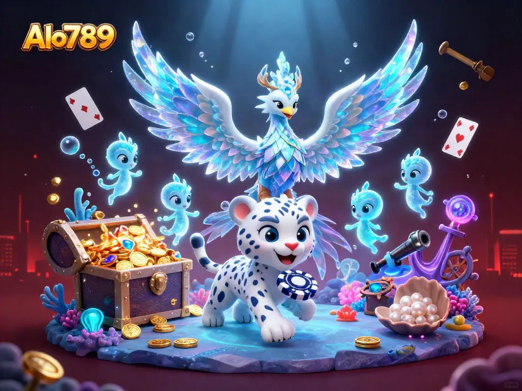 Alo789 offers unique casino experiences with an enchanting ice phoenix and vibrant game elements.