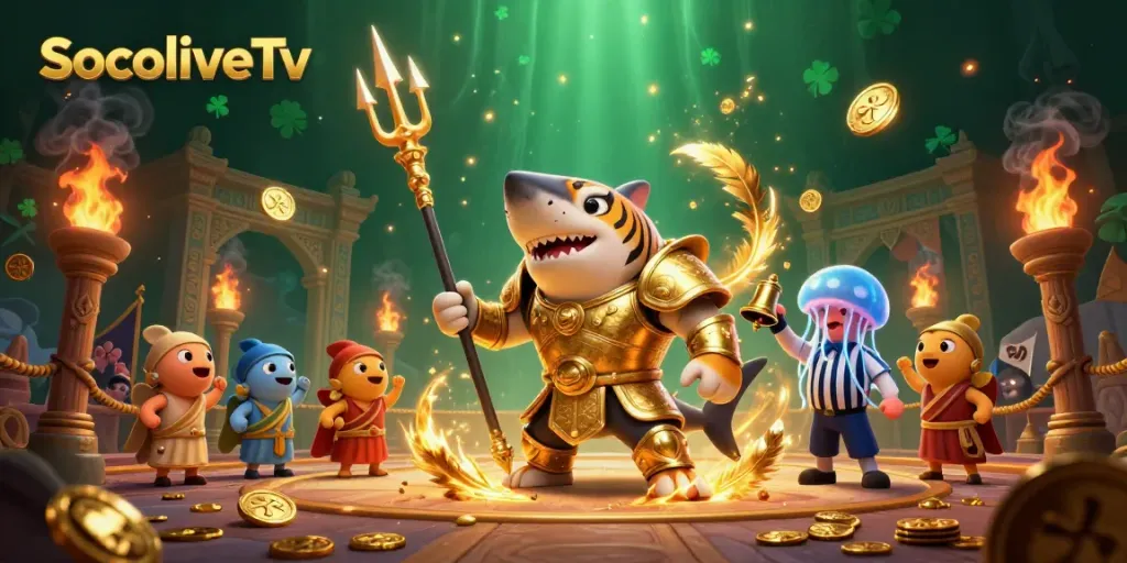 Engage with SocoliveTv's vibrant football streaming, showcasing a dynamic underwater arena filled with cheering fish and a jellyfish referee.