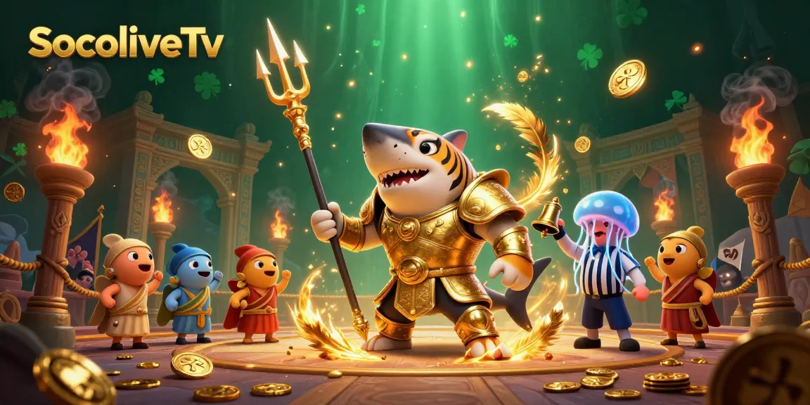 Engage with SocoliveTv's vibrant football streaming, showcasing a dynamic underwater arena filled with cheering fish and a jellyfish referee.