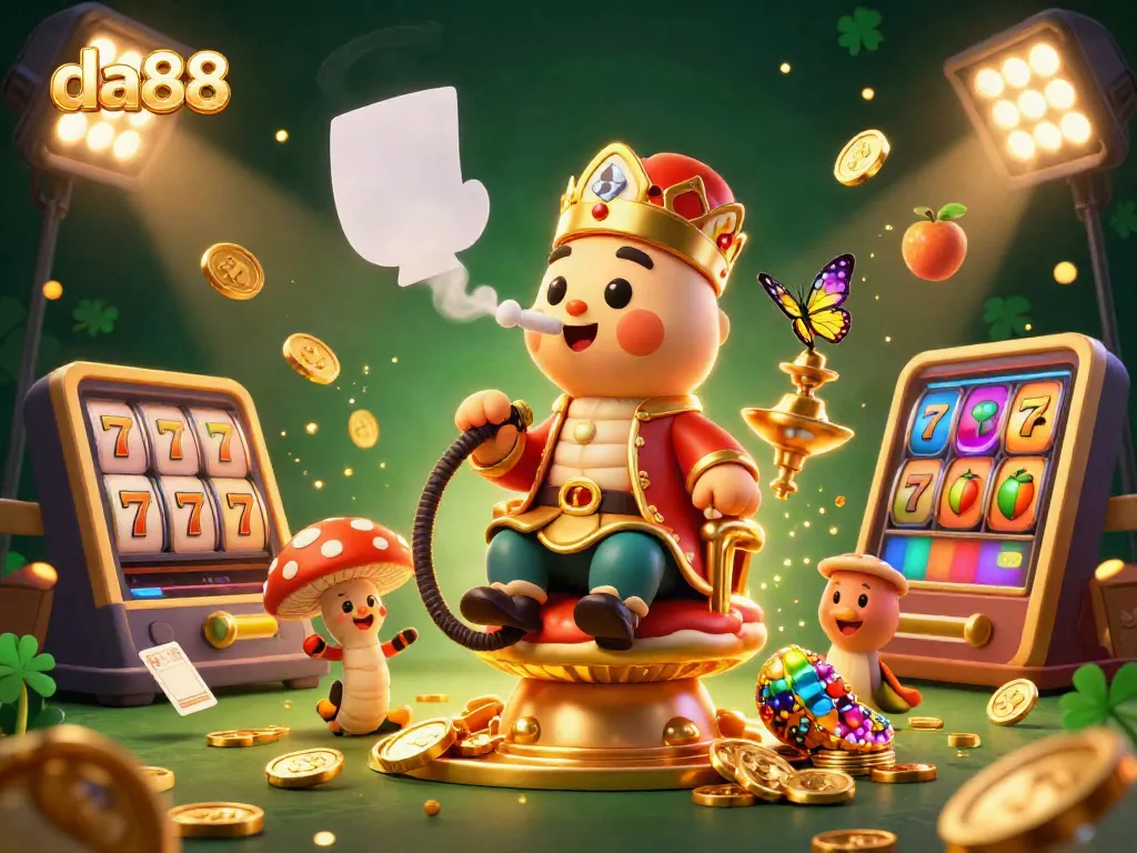 Experience the thrill of da88 with a vibrant casino-themed digital illustration featuring dynamic slot reels and characters.