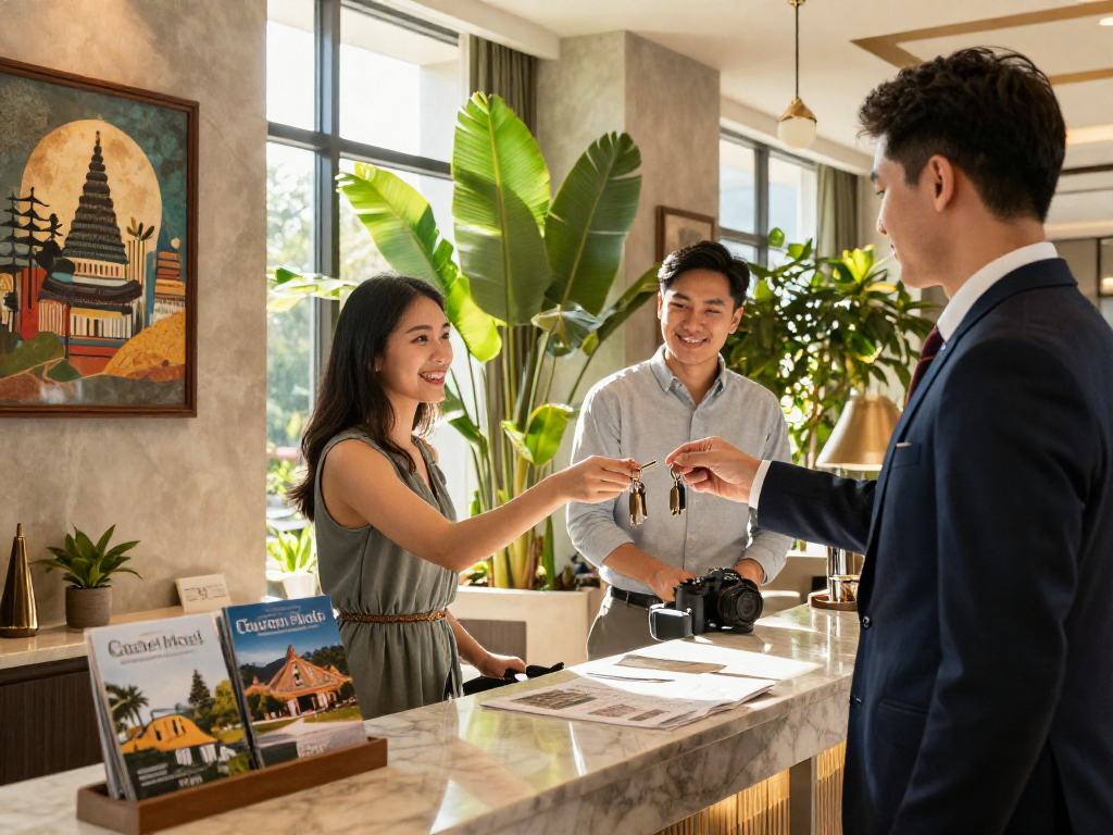 rokok88 Carter Hotel luxury lobby ambiance with welcoming staff and modern decor