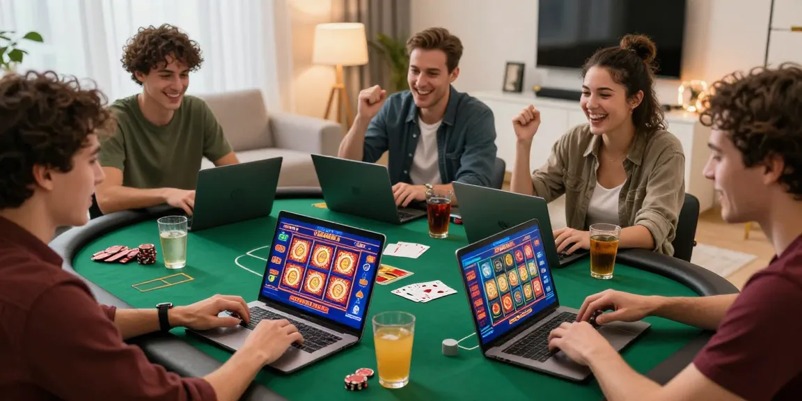 Online-Casino für belgische Spieler, Freunde feiern Gewinn am digitalen Pokertisch in gemütlicher Atmosphäre