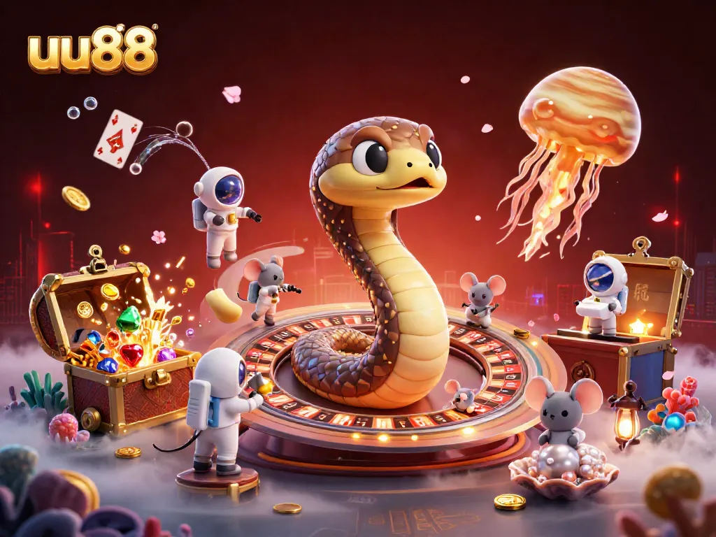 Play exciting games with uu88 at a dynamic casino scene filled with gold, treasures, and vibrant characters.