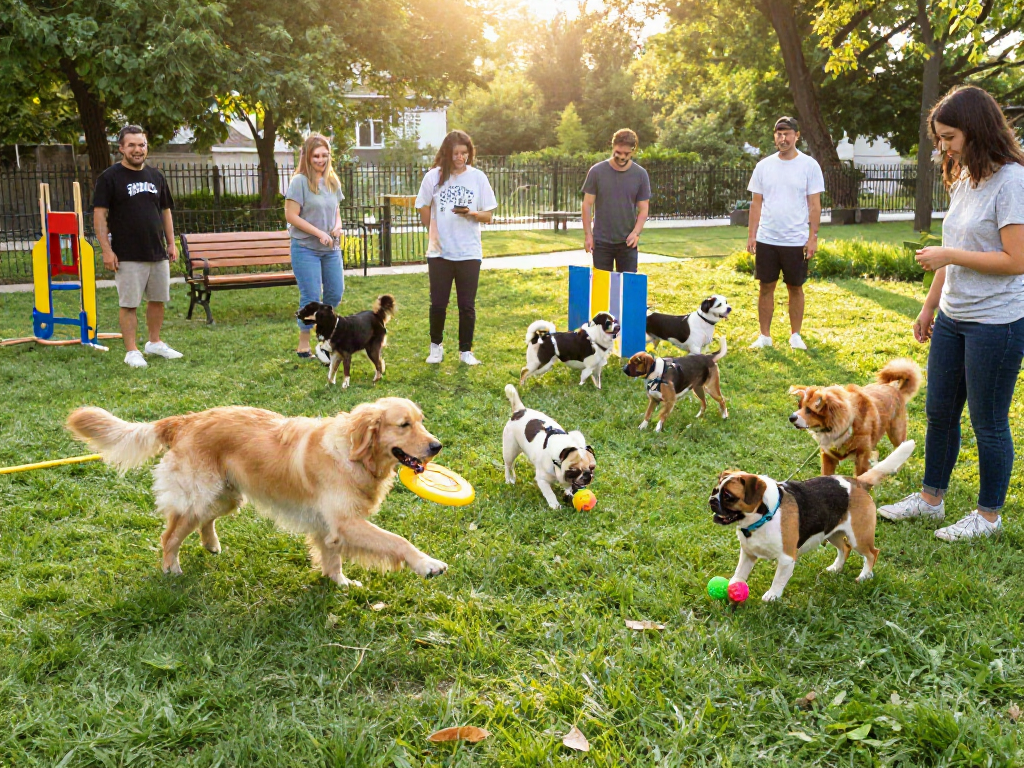 Exciting slot88 dog daycare scene with playful dogs enjoying outdoor activities in a vibrant park setting.