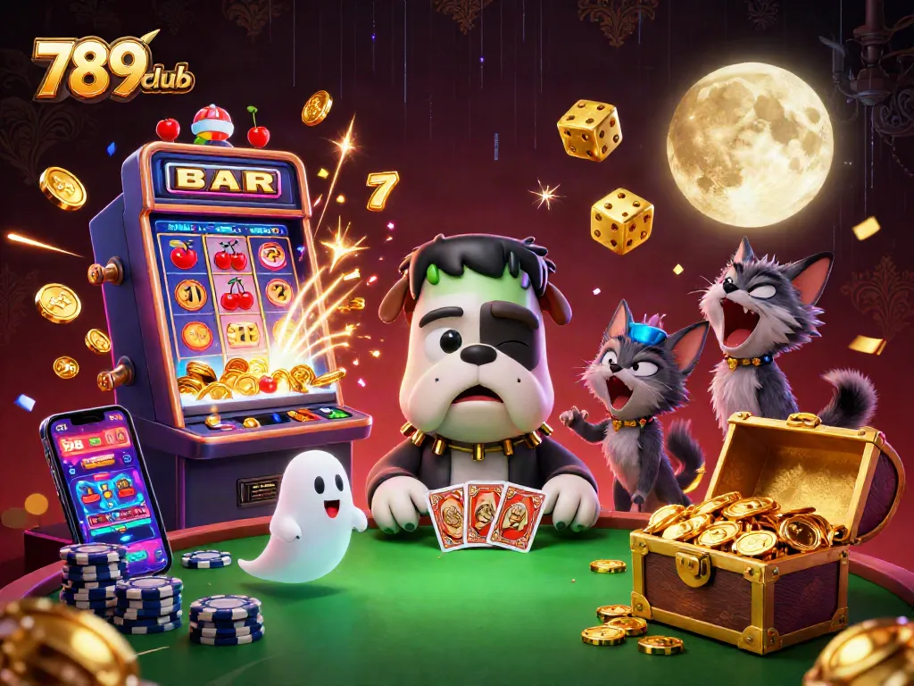 Watch the 789club bulldog monster deal cards in an exhilarating casino scene.