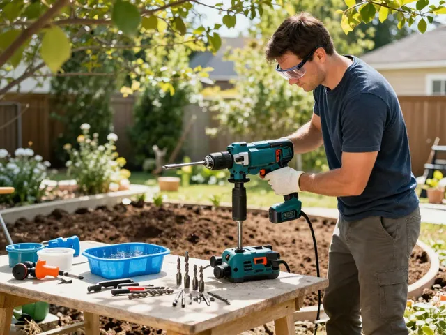 Brunnenbohrer bei der Arbeit im Garten, DIY-Projekt zur Brunnenbohrung.