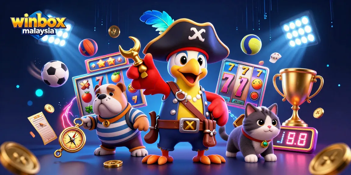 Winbox Malaysia showcases thrilling slots action with vibrant characters and dynamic game elements.
