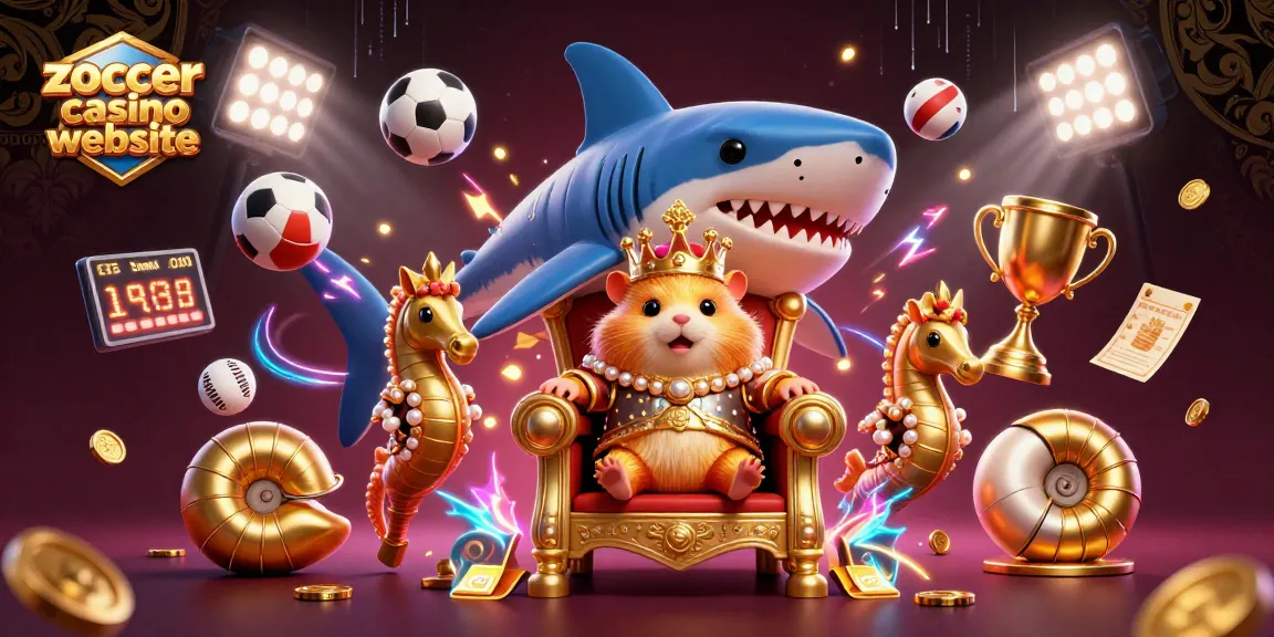 Experience the thrill of the zoccer casino website with a dynamic 3D illustration of a hamster king and royal seahorses.
