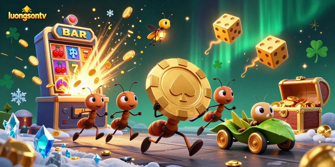 luongsontv featuring ants heist scene with golden poker chip and dynamic casino elements