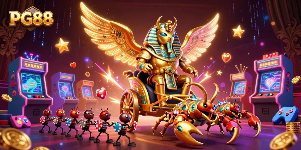 Experience thrilling games on PG88 with a vibrant 3D casino scene showcasing unique characters and gaming elements.
