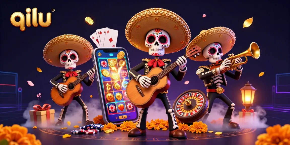 Play thrilling slot games with qilu in an exciting casino-themed illustration.