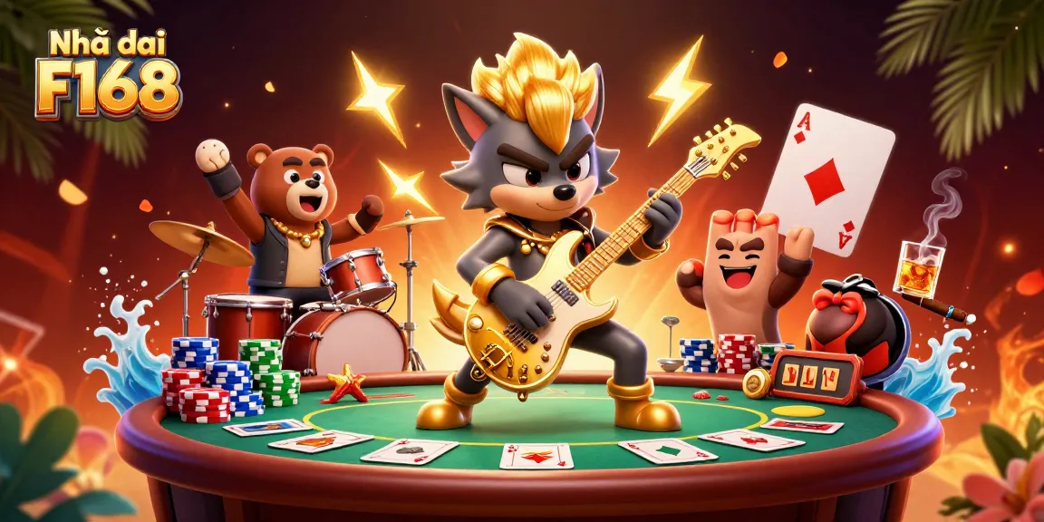 House of F168 offers thrilling experiences as a wolf rocks on stage at a casino.