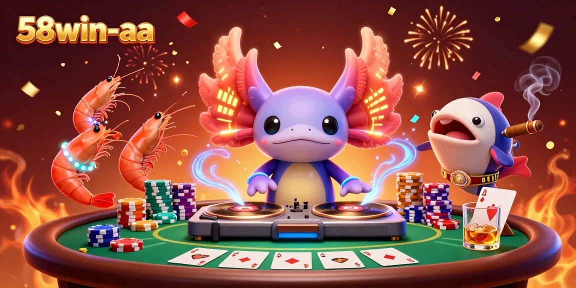Experience the vibrant energy of 58win-aa with neon characters and poker elements.