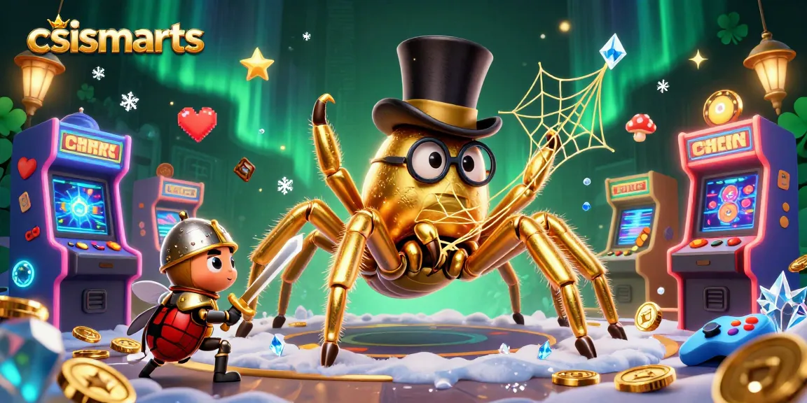 csismarts reveals a vibrant casino scene with a golden tarantula and beetle knight in action.