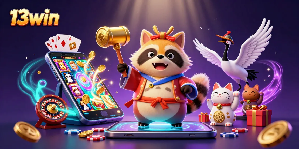 Engage with 13win's exciting world of gambling featuring iconic Asian characters and vibrant game elements.