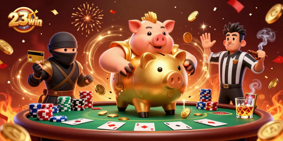 Experience thrilling gameplay at 23win with a lively casino scene featuring exciting characters and casino elements.